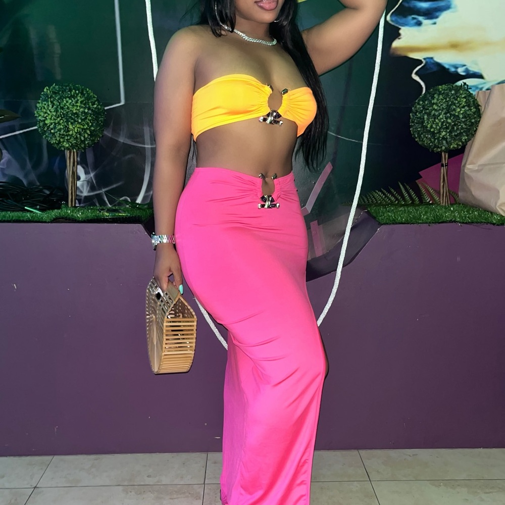 Vibrant Orange & Pink Skirt Set